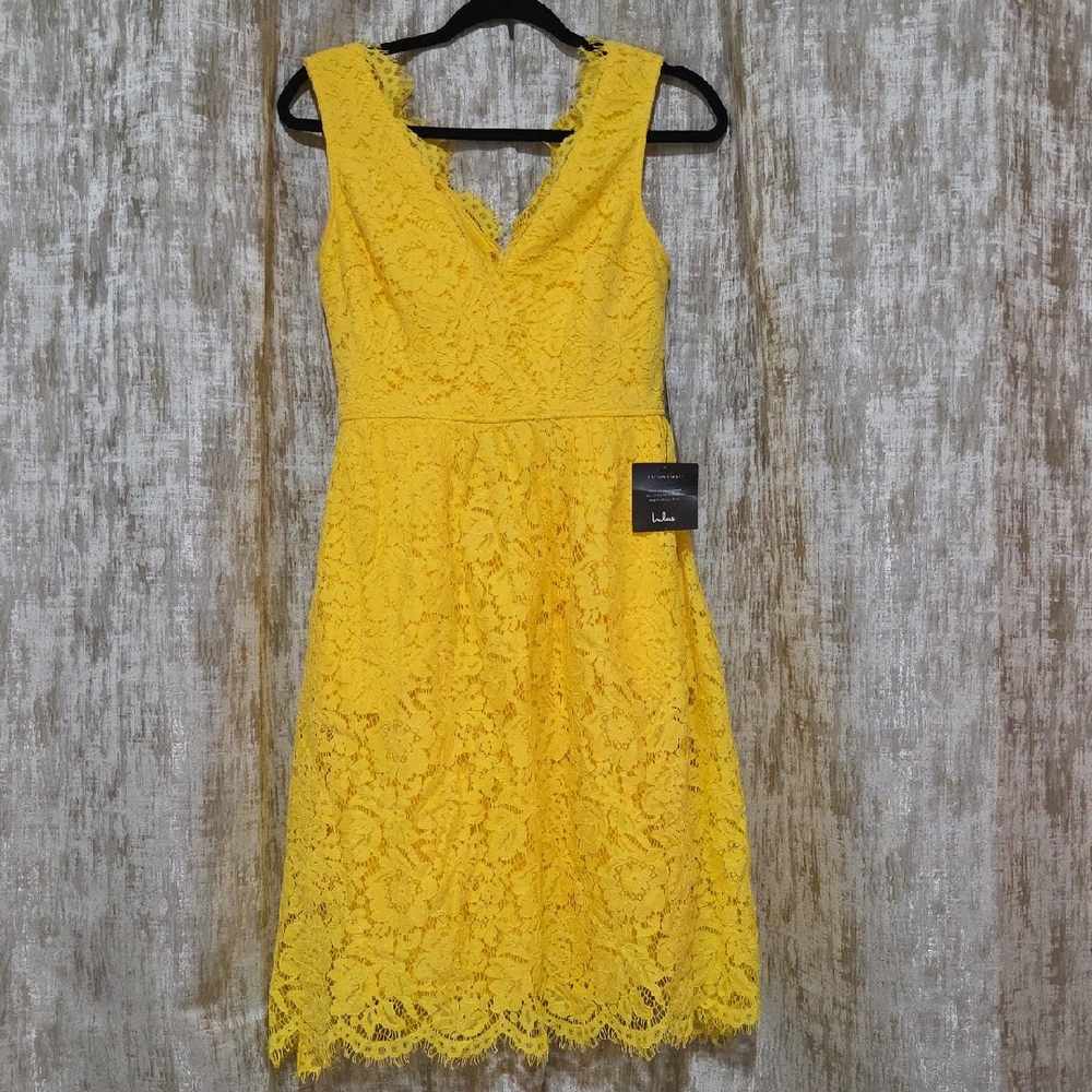 Elegant Yellow Lace Dress